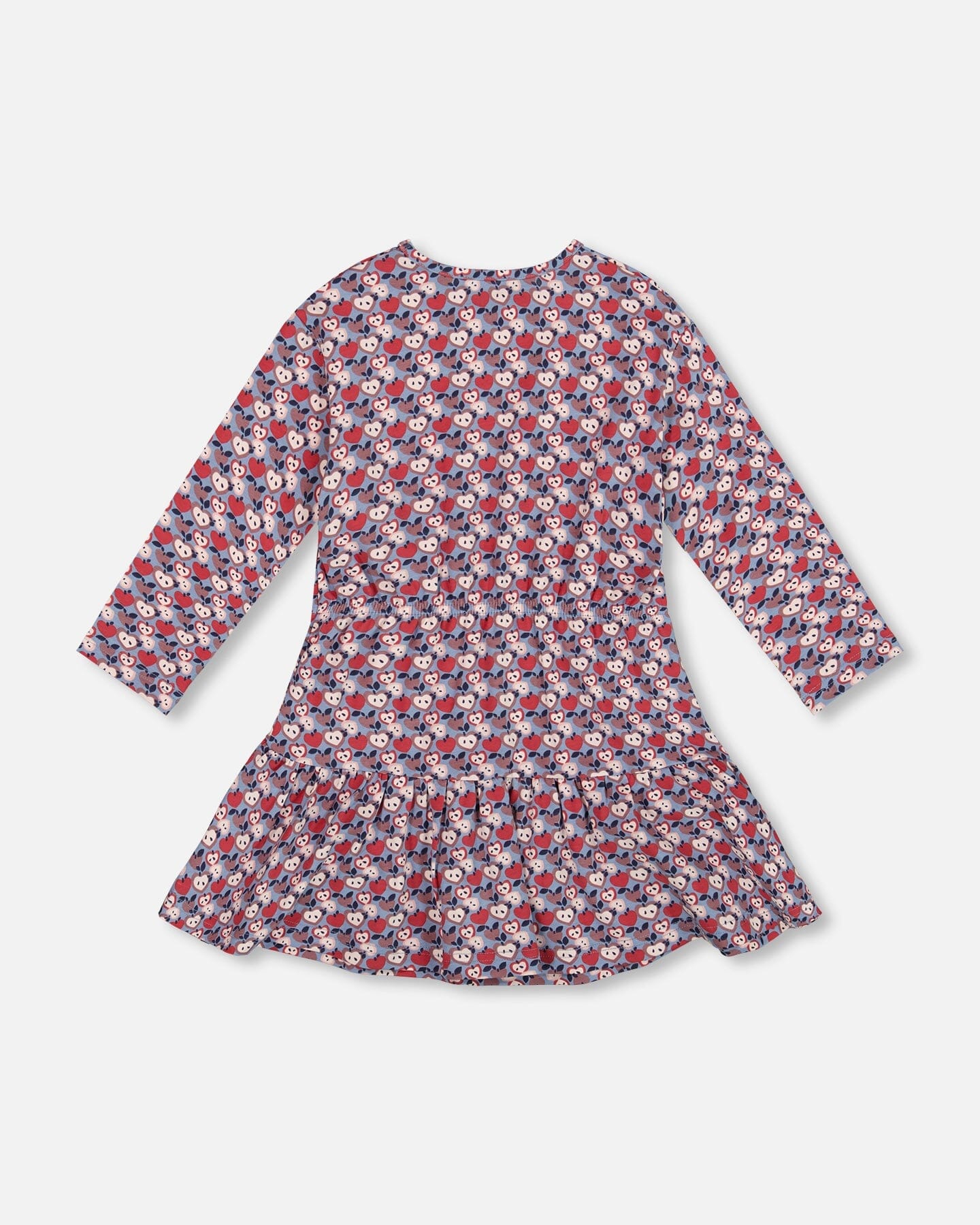 Robe en coton biologique à volants imprimé pommes bleues