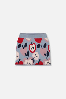 Knit Skirt Blue And Red With Apple Heart Jacquard
