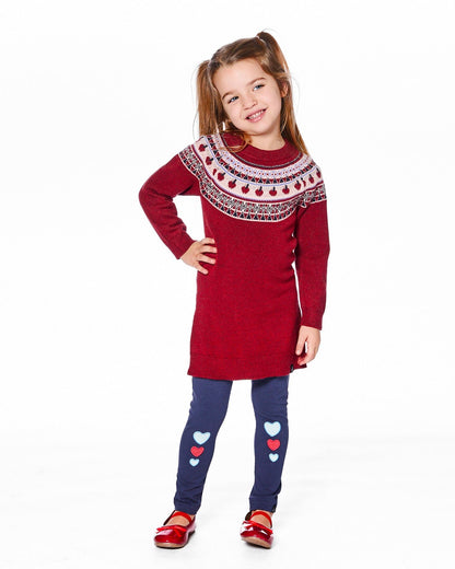 Robe en maille rouge avec empiècement jacquard pomme