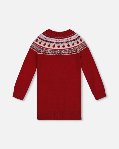 Robe en maille rouge avec empiècement jacquard pomme