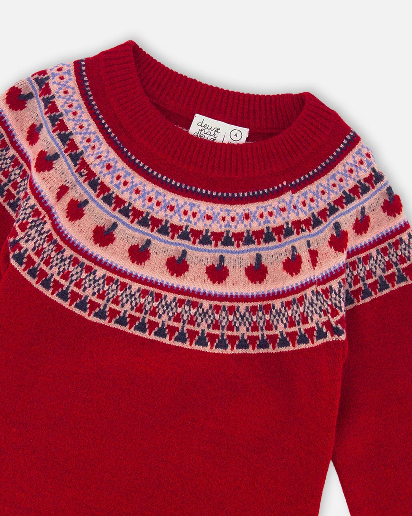 Robe en maille rouge avec empiècement jacquard pomme