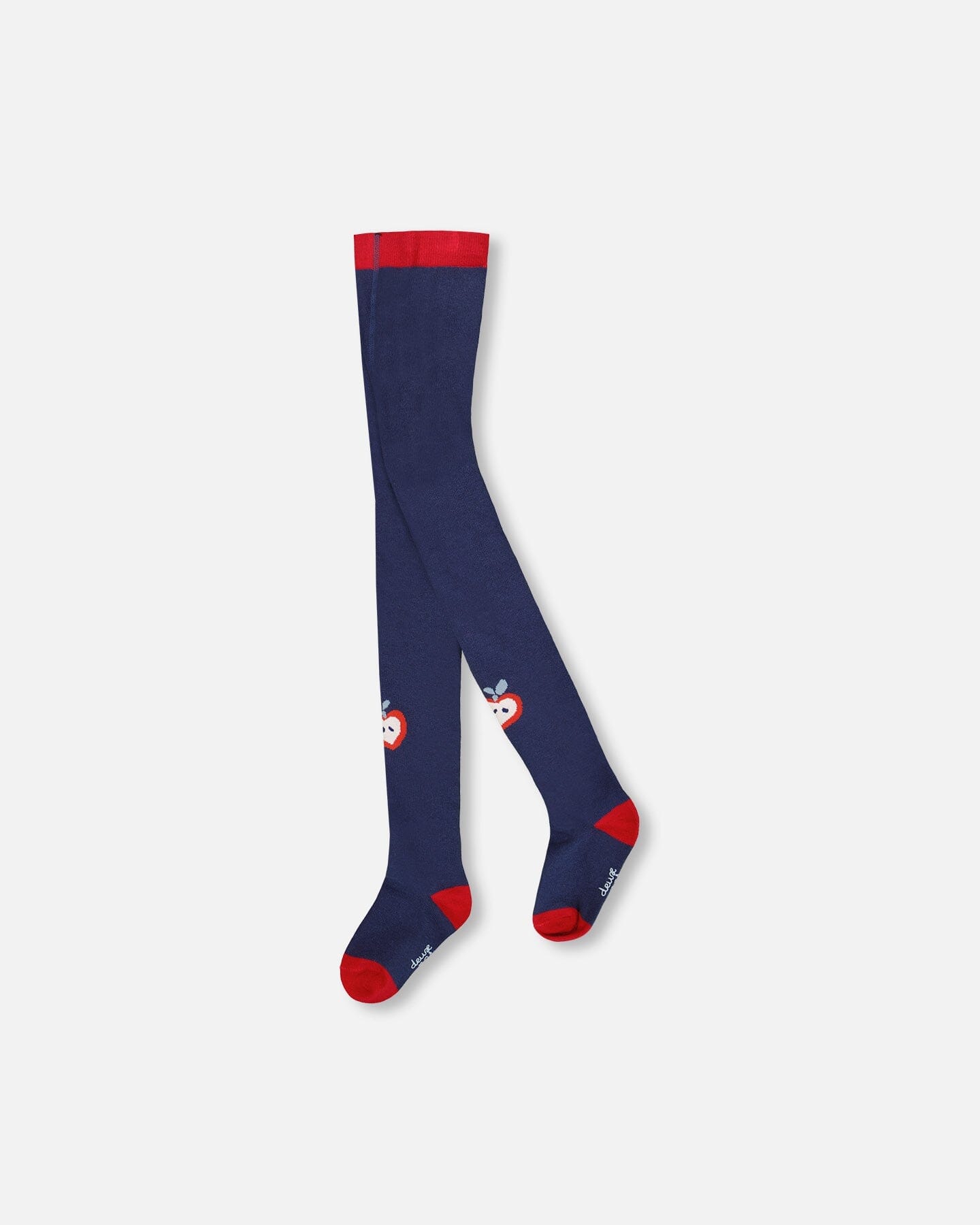 Collant tricoté bleu marine à motif pommes