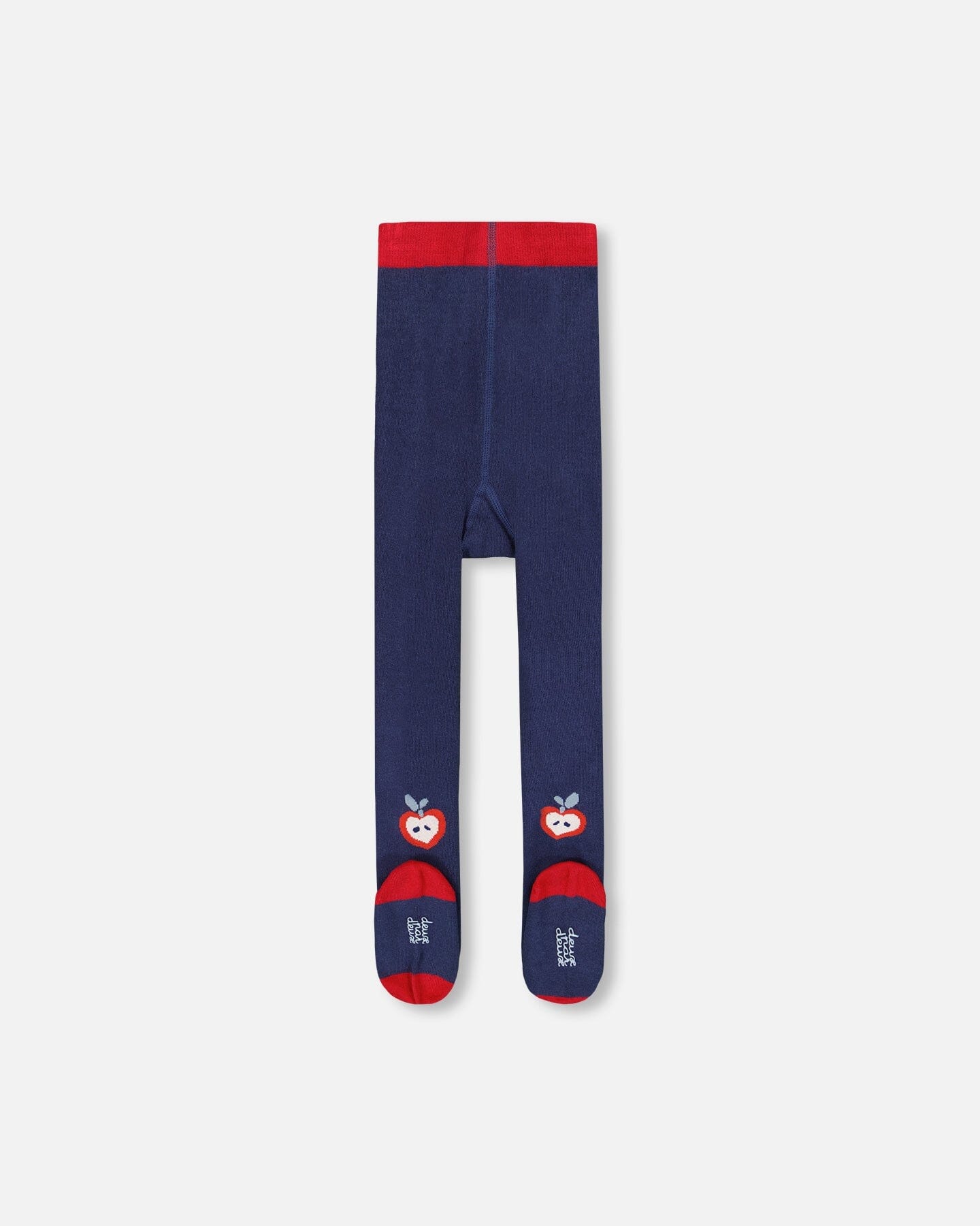 Collant tricoté bleu marine à motif pommes