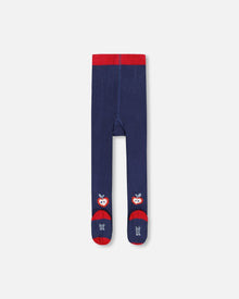 Knit Tights Navy Blue With Apples