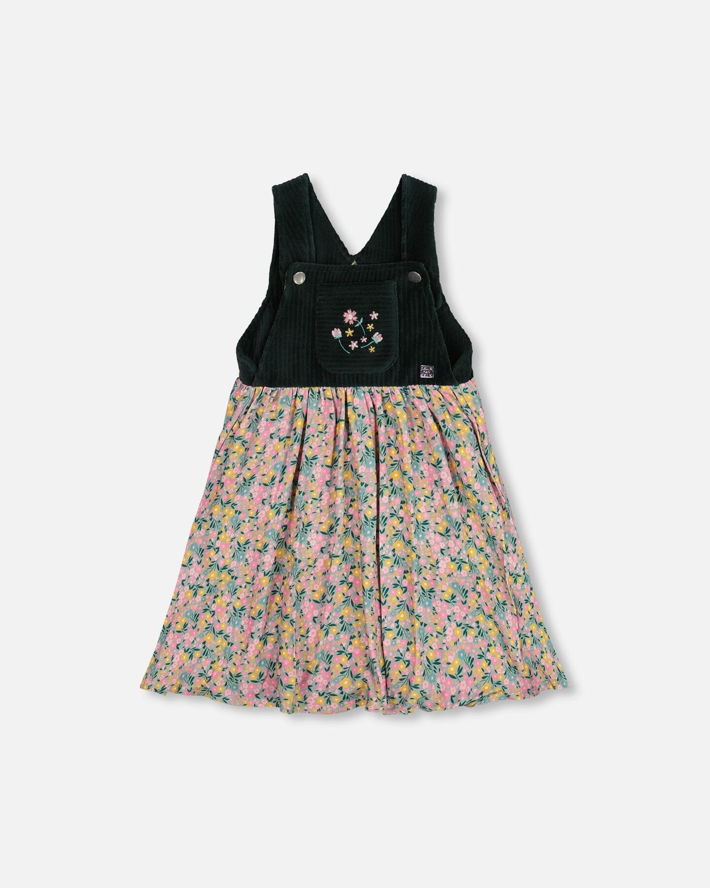 Robe salopette bi-matière verte à imprimé fleuri