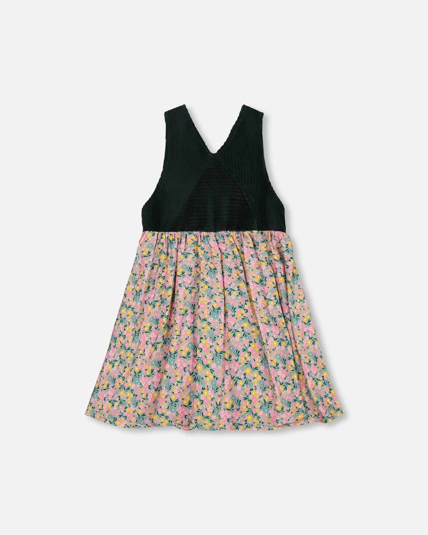 Robe salopette bi-matière verte à imprimé fleuri