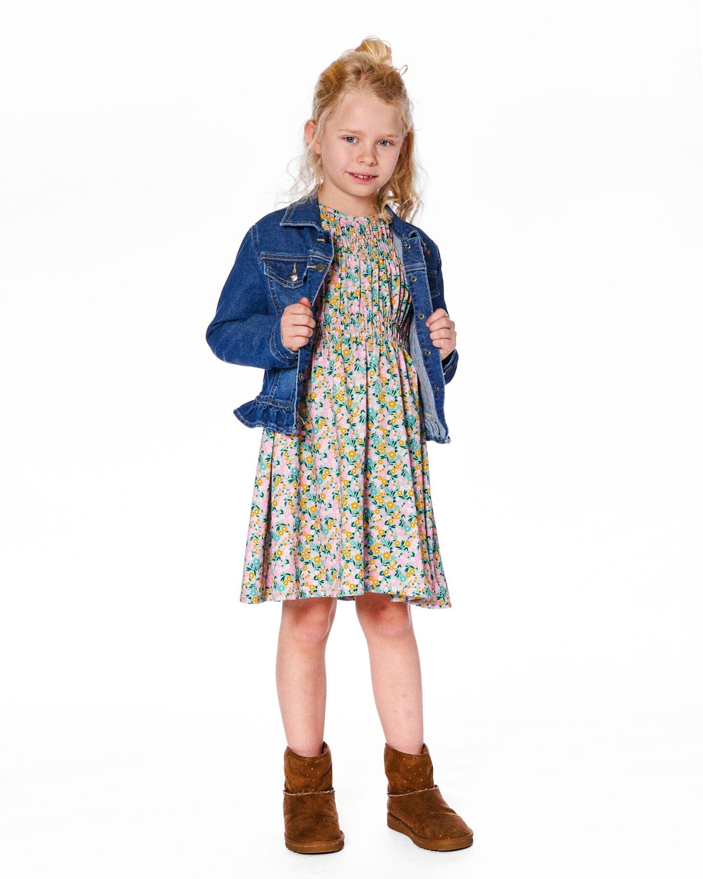 Denim Jacket Blue With Ruffle Hem And Floral Embroidery