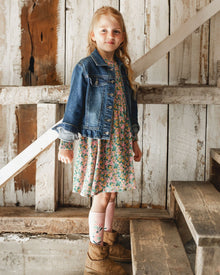 Robe en viscose smockée verte à imprimé floral