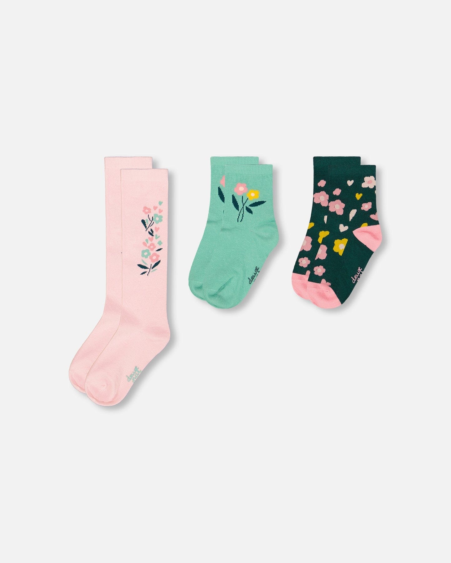 Chaussettes tricotées par lot de 3, roses et vertes