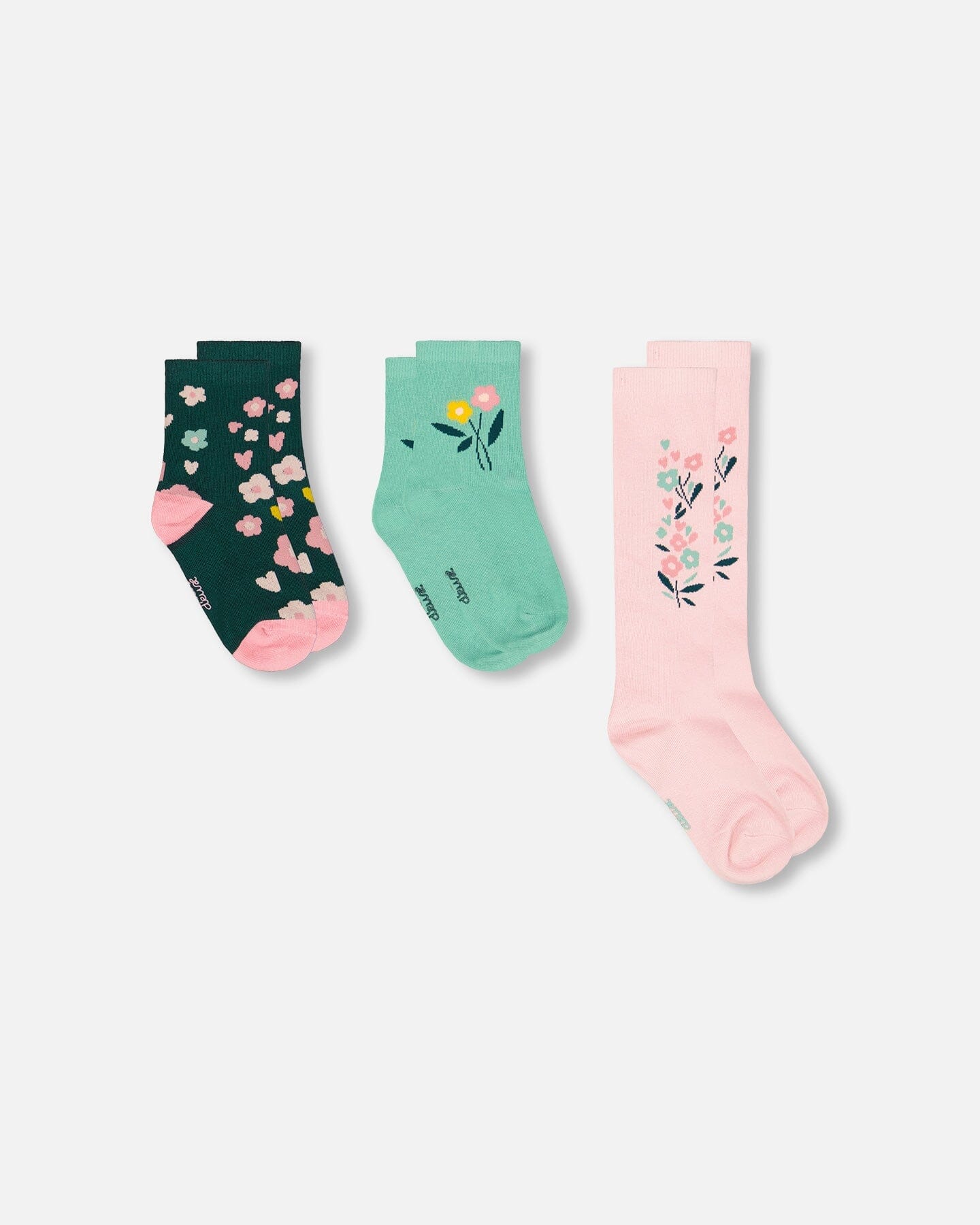 Chaussettes tricotées par lot de 3, roses et vertes
