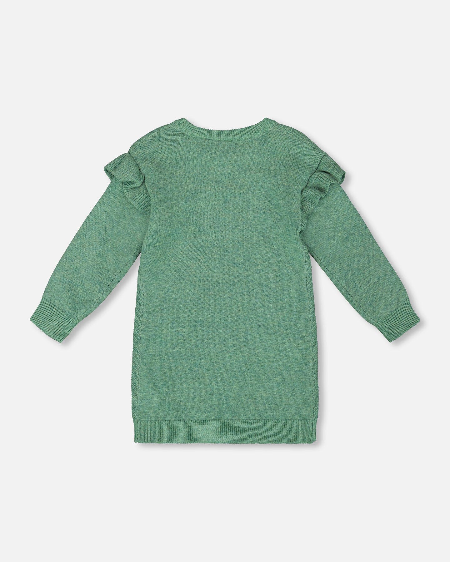 Robe en maille vert sauge à volants et broderies florales