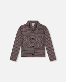 Veste en maille jacquard à motif pied-de-poule