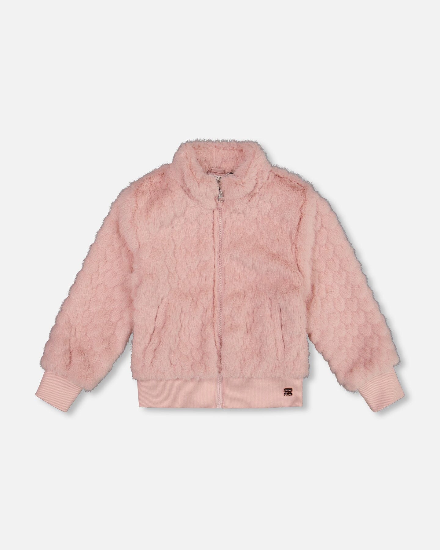 Veste jacquard en fausse fourrure rose poudré