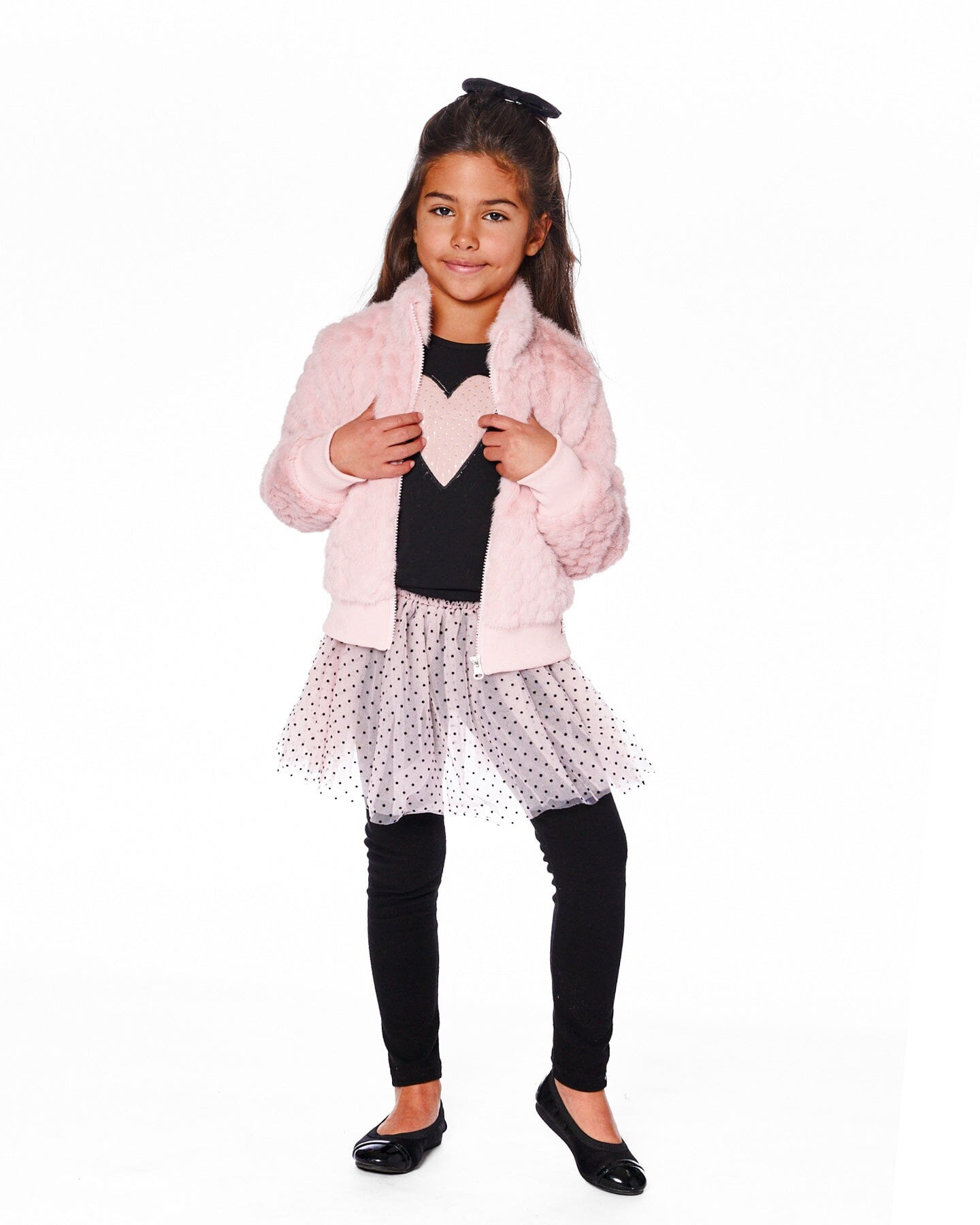 Veste jacquard en fausse fourrure rose poudré