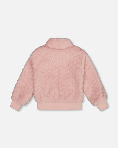 Veste jacquard en fausse fourrure rose poudré