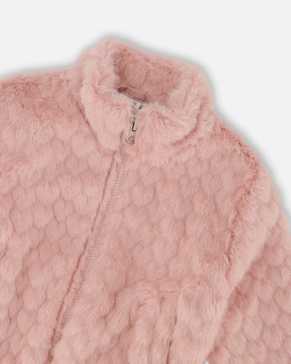 Veste jacquard en fausse fourrure rose poudré
