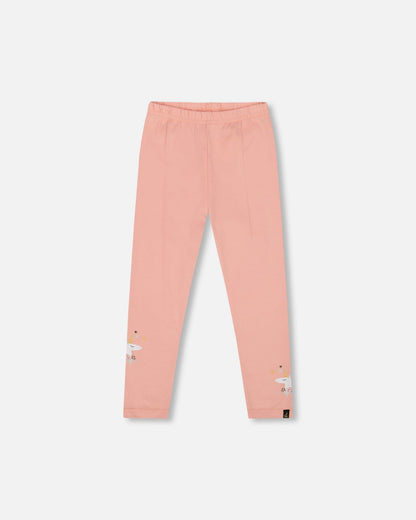 Legging en coton bio rose poudré imprimé licorne