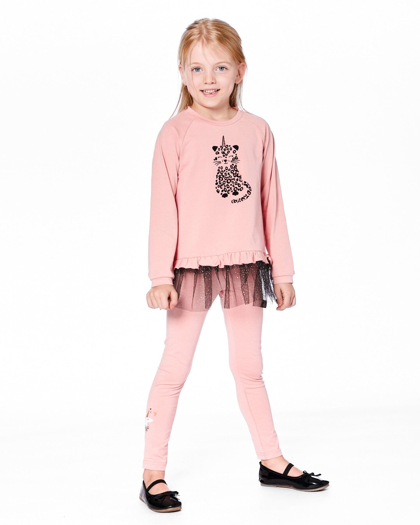 Legging en coton bio rose poudré imprimé licorne