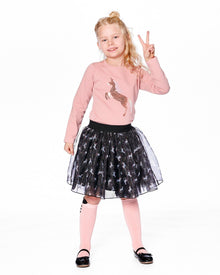 T-shirt Manches Longues en Coton Bio Rose Poudré avec Licorne à Paillettes