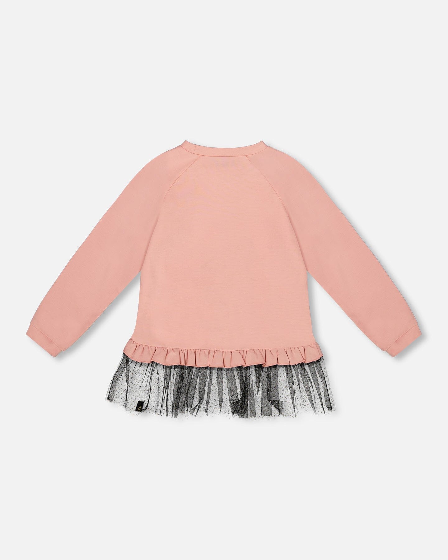 Long top bi-matière rose poudré avec ourlet à volants en maille et imprimé léopard