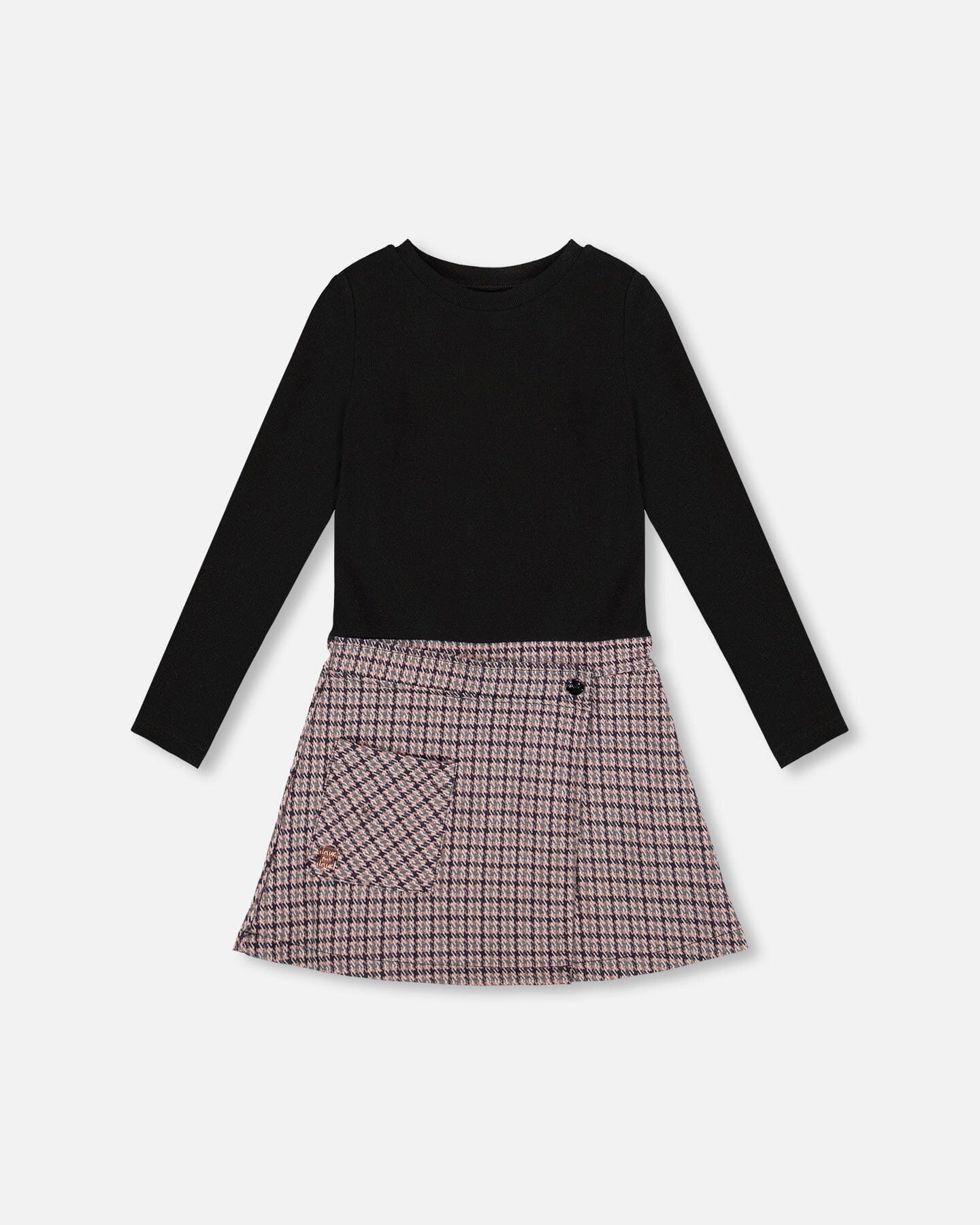 Robe bi-matière noire et pied-de-poule
