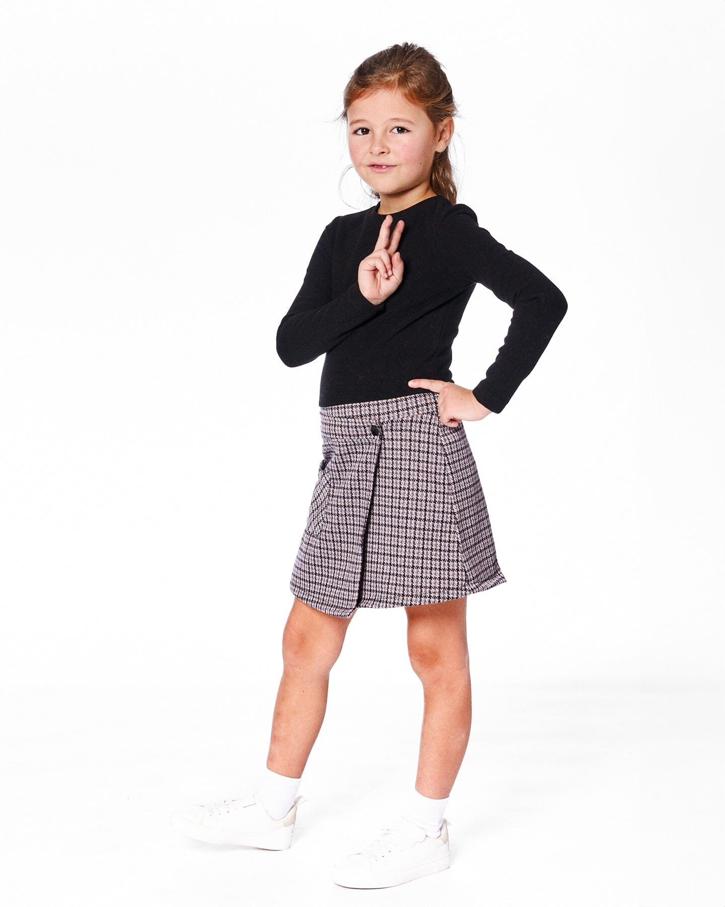 Robe bi-matière noire et pied-de-poule