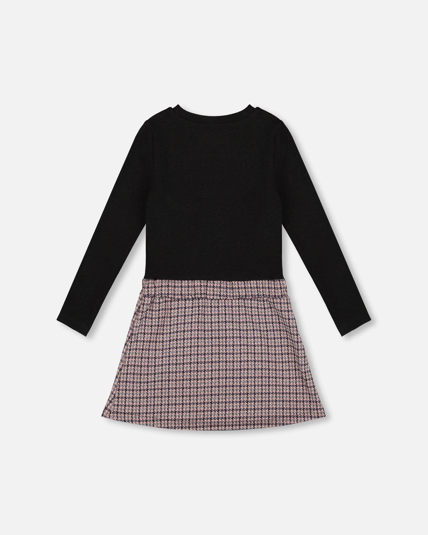 Robe bi-matière noire et pied-de-poule