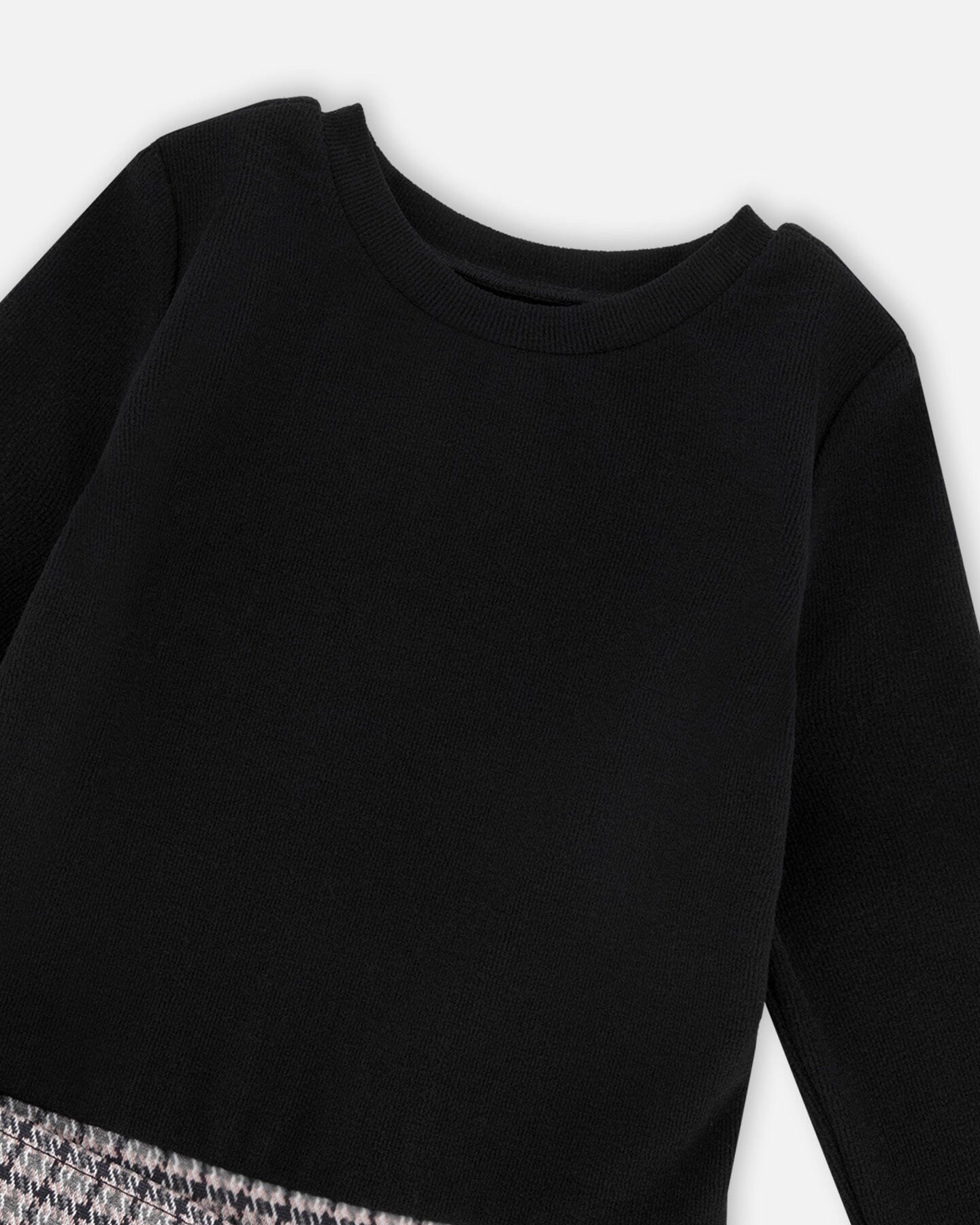 Robe bi-matière noire et pied-de-poule