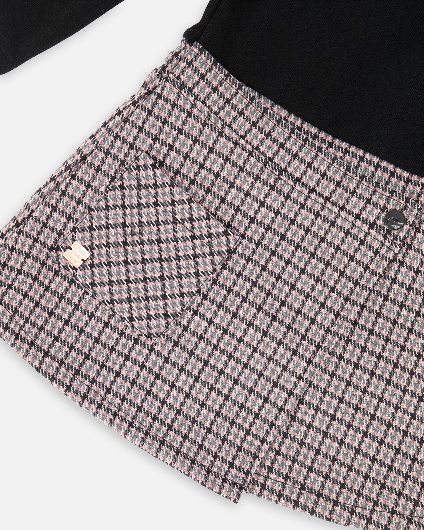 Robe bi-matière noire et pied-de-poule