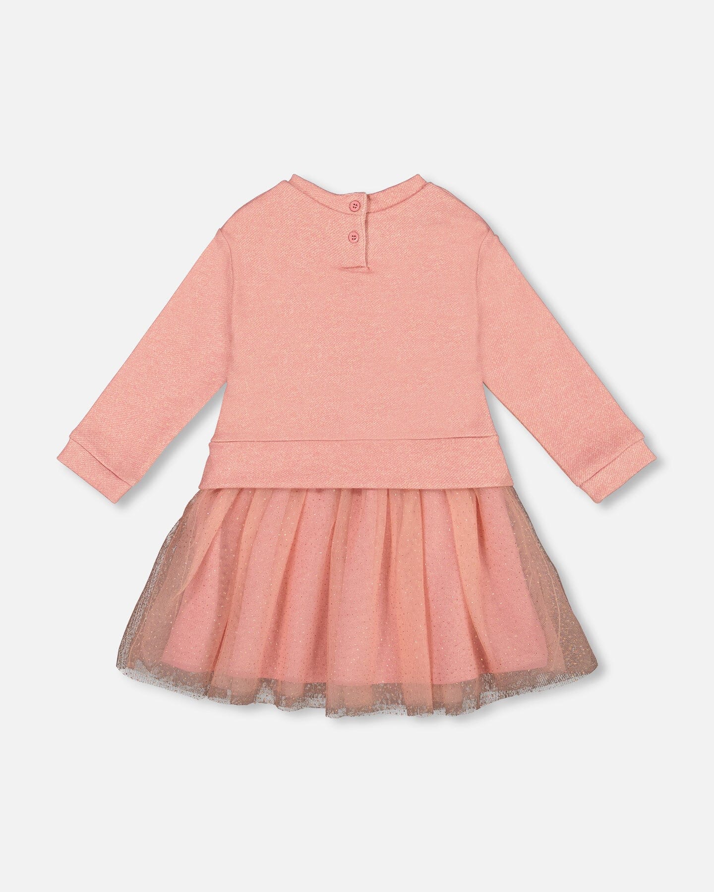 Robe bi-matière rose poudré avec jupe en résille et licorne