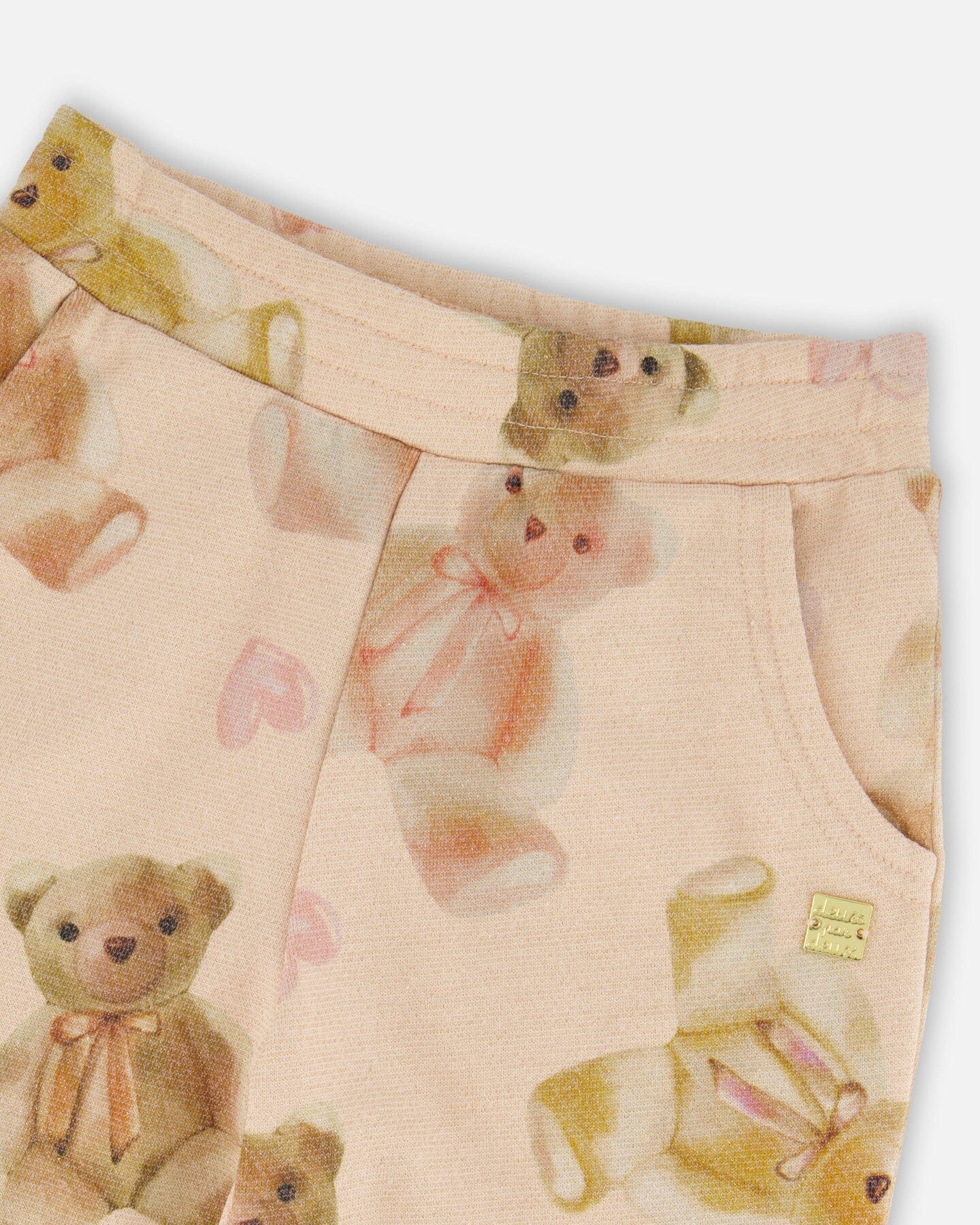 Pantalon de jogging en molleton français scintillant, motif ours en peluche beige