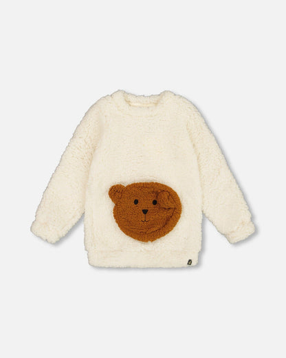 Plush Tunic Off-White With Bear Pocket