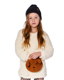 Tunique en peluche blanc cassé avec poche ourson