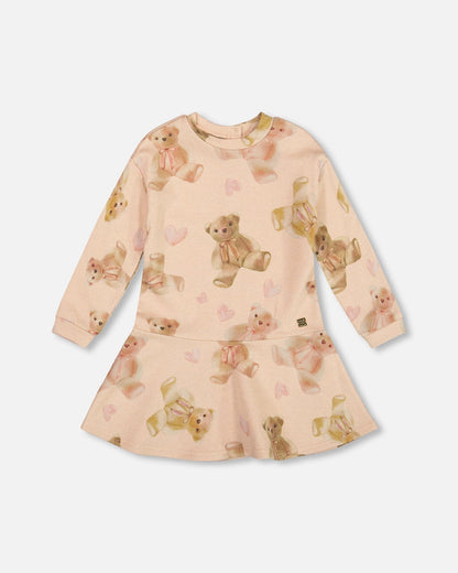 Robe molletonnée scintillante imprimé ours en peluche beige