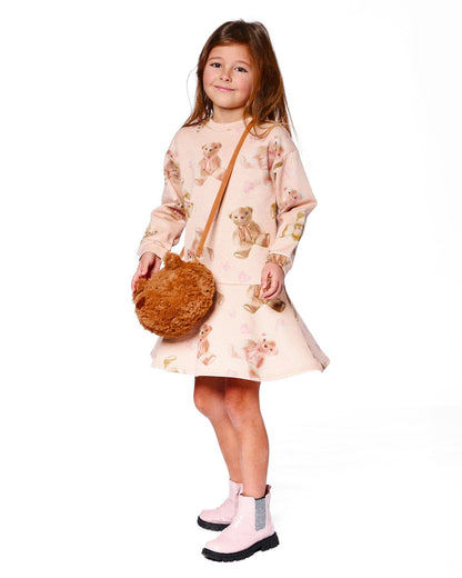 Robe molletonnée scintillante imprimé ours en peluche beige