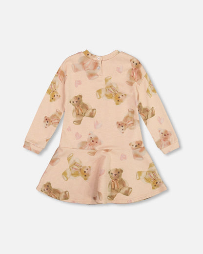 Robe molletonnée scintillante imprimé ours en peluche beige