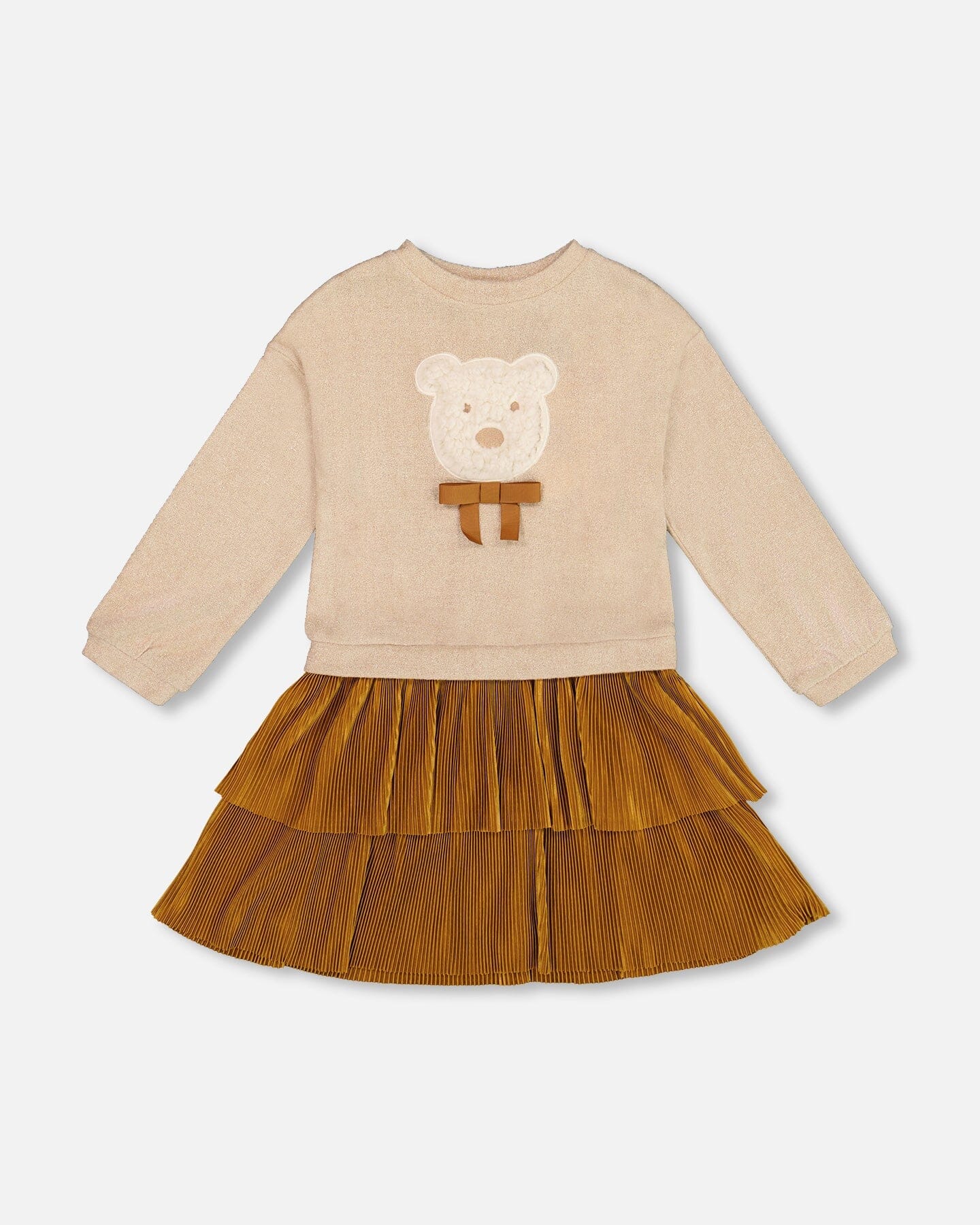 Robe bi-matière marron caramel avec jupe superposée