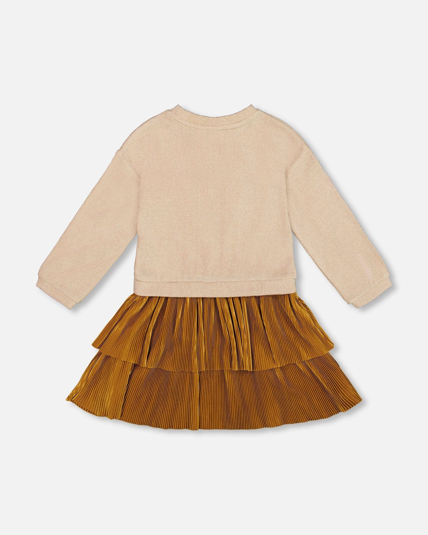 Robe bi-matière marron caramel avec jupe superposée