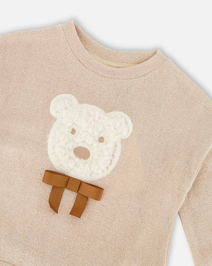 Robe bi-matière marron caramel avec jupe superposée