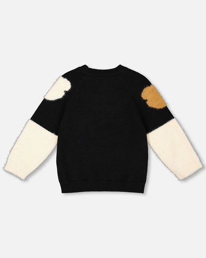 Knitted Sweater Black With Bear Intarsia