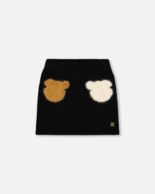 Knitted Skirt Black With Bear Intarsia