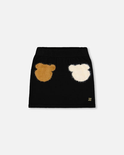 Jupe tricotée noire avec intarsia ours