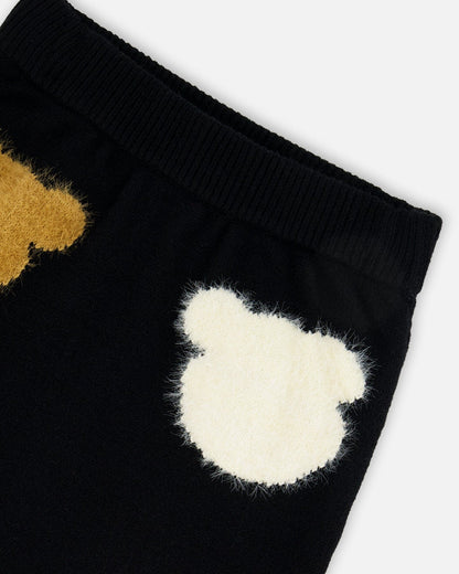 Jupe tricotée noire avec intarsia ours