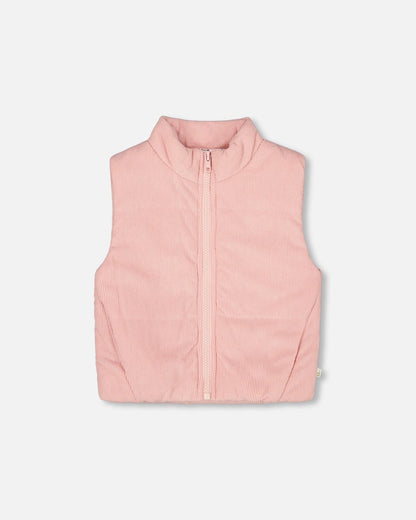 Gilet sans manches bouffant en velours côtelé vieux rose