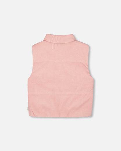 Gilet sans manches bouffant en velours côtelé vieux rose