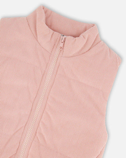 Gilet sans manches bouffant en velours côtelé vieux rose