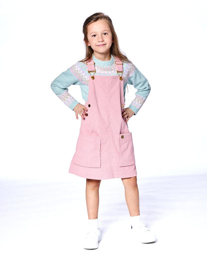Robe salopette en velours côtelé vieux rose