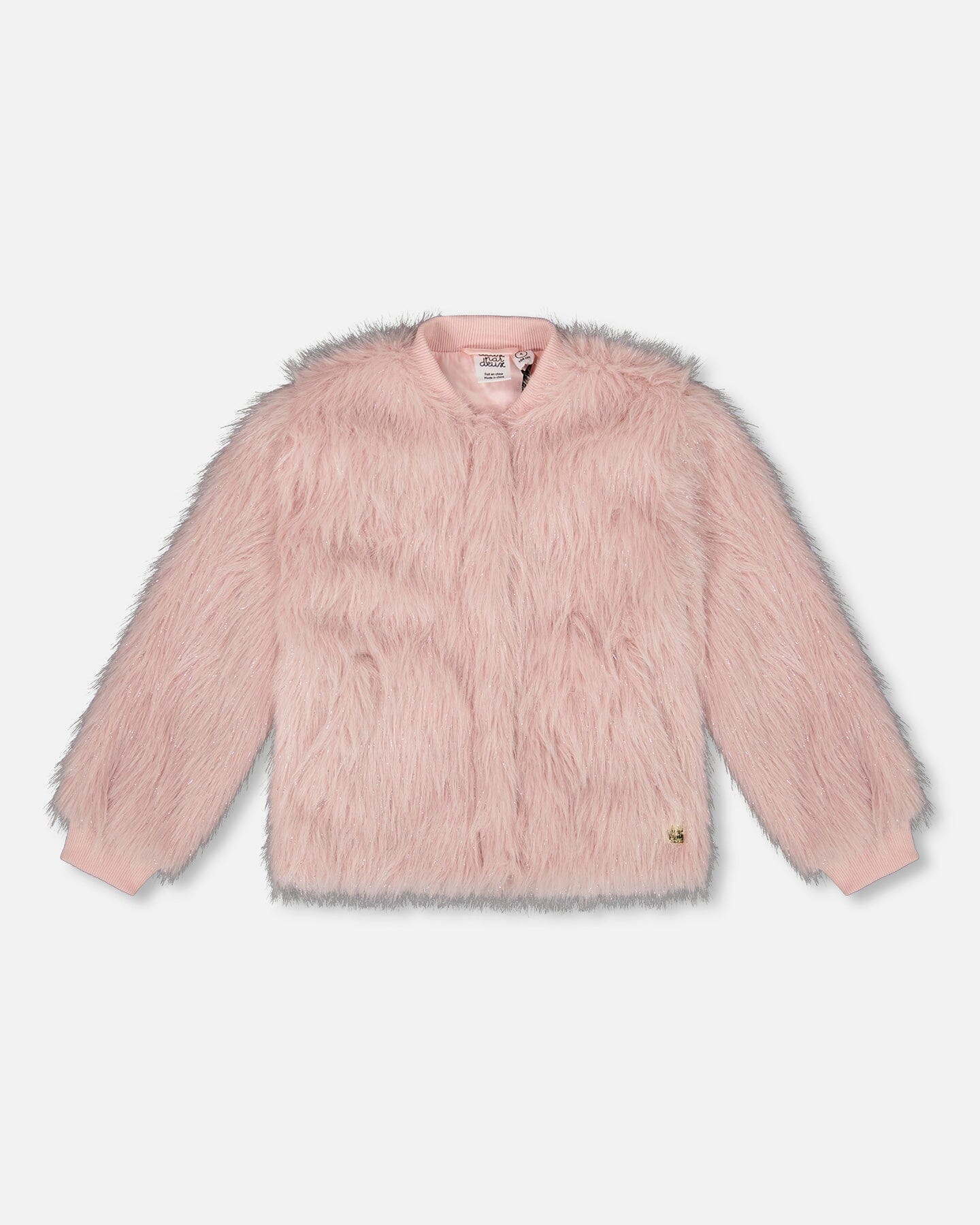 Manteau court en fausse fourrure rose poudré