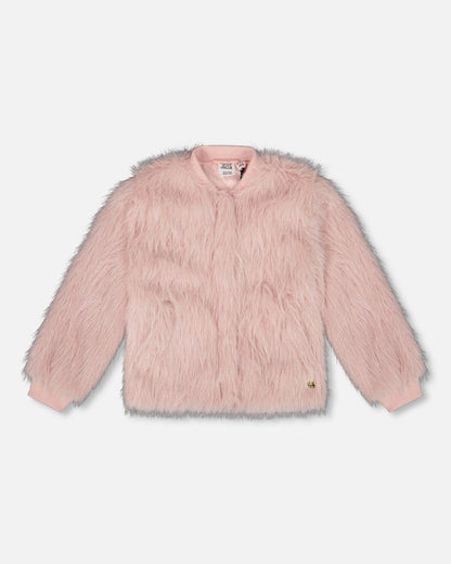 Manteau court en fausse fourrure rose poudré