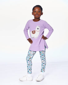 Organic Cotton Leggings Blue Llama Print